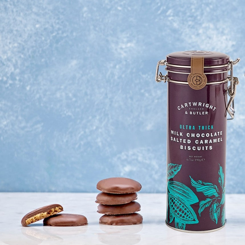 Ultra Thick Milk Chocolate Salted Caramel Biscuits Tin